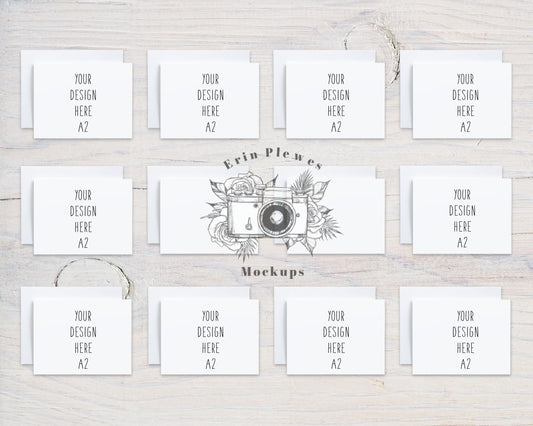 A2 Card Mockup Suite with Envelopes x 12, Front Back Greeting Card Mock Up, Stationery Suite Mock Ups Wide, Jpeg Instant Digital Download