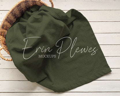 Stadium Blanket Mockup Green, Green blanket mockup in a basket for lifestyle stock photography, Blanket mock up jpeg digital download