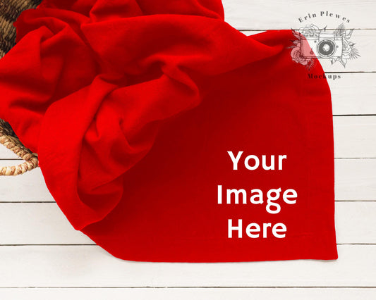 Blanket Mockup Red, Gildan Blanket Mockup, Fleece Blanket Flatlay, Stadium Blanket Mock Up Template