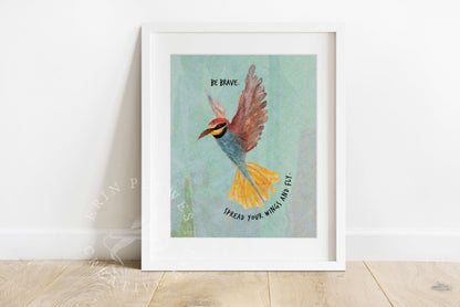 Erin Plewes Creative Art Be Brave Bird Art Inspirational Watercolor Print Matted 8x10