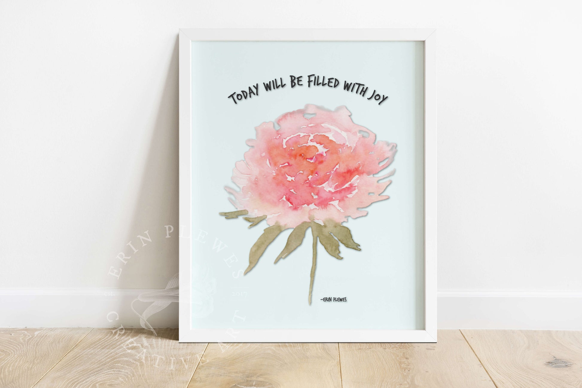 Erin Plewes Creative Art -Filled With Joy Peony Wall Art Inspirational Watercolor Framed Print 8x10
