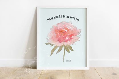 Erin Plewes Creative Art -Filled With Joy Peony Wall Art Inspirational Watercolor Framed Print 8x10