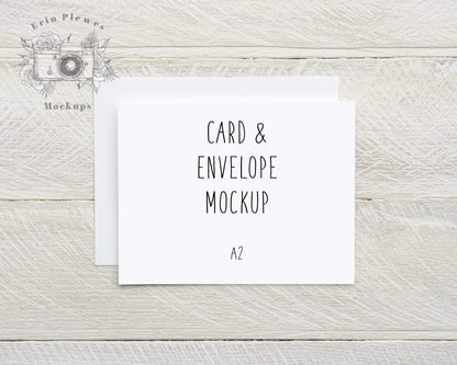 Erin Plewes Mockups Mockup Card Mockup with White Envelope A2, Invitation Mock Up, Greeting Card Stock Photo on Shiplap Wood, Jpeg Instant Digital Download Template