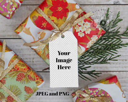 Erin Plewes Mockups Mockup Christmas gift tag mockup, Holiday present mock-up with thank you card label for lifestyle photo, JPG and PNG instant Digital Download
