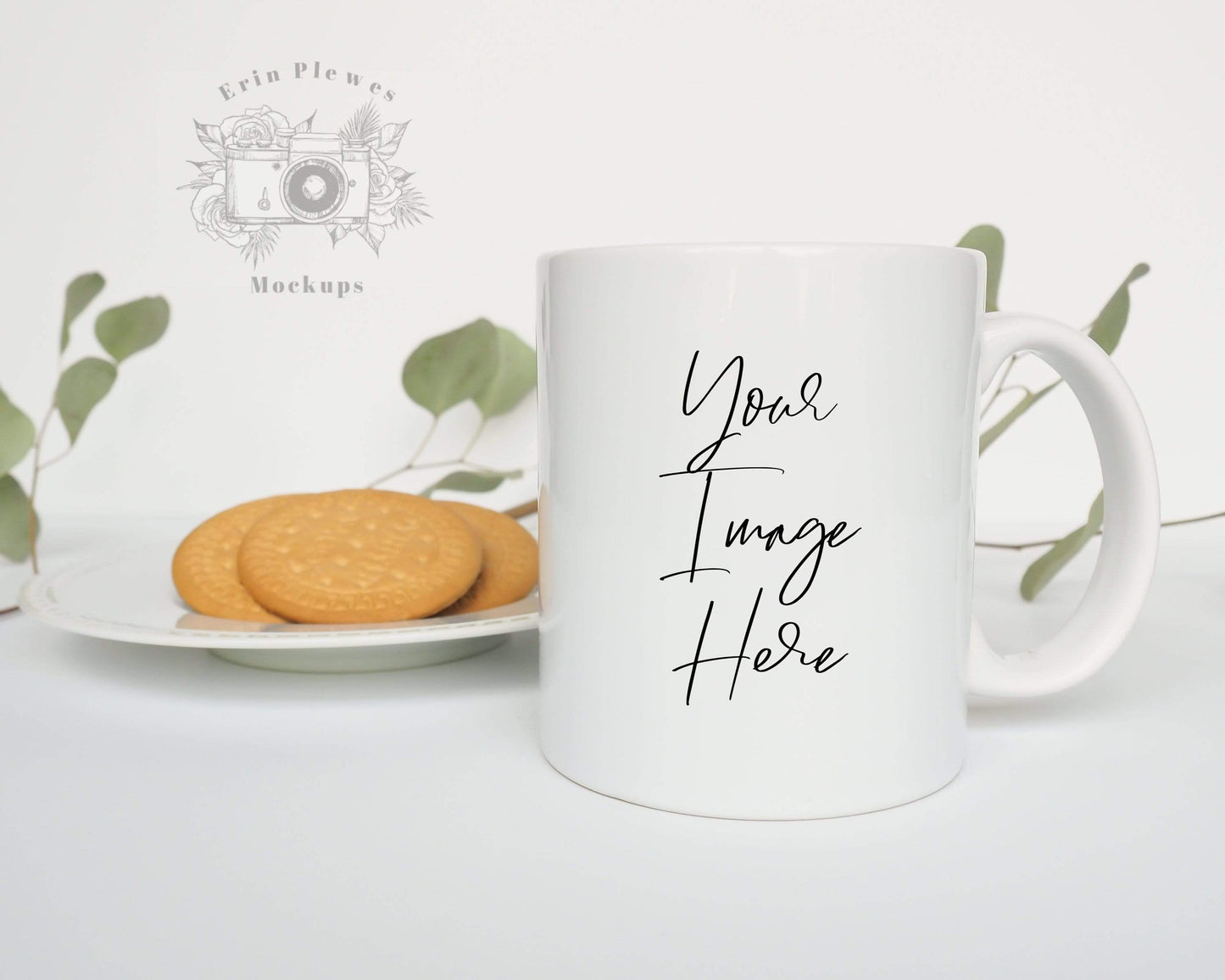 Erin Plewes Mockups Mockup Coffee Mug Mockup with Cookies, 11oz White Mug Mock up, Lifestyle Stock Photo Instant Digital Download Jpeg Template