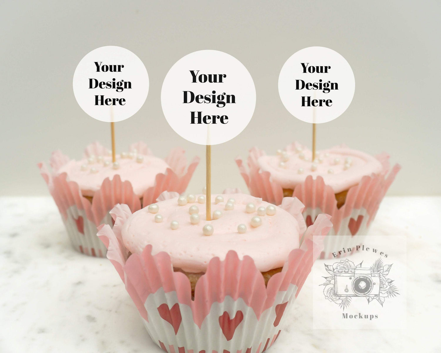 Erin Plewes Mockups Cupcake Topper Mockup, Valentine's Day cupcake mock-up for styled stock photo and lifestyle photography, JPG instant Digital Download