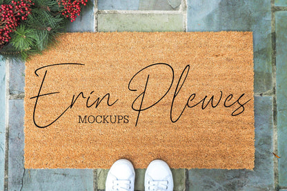 Erin Plewes Mockups Mockup Doormat Mockup, Christmas Coir Mat Mock Up, Farmhouse Rug Flatlay, Outdoor Mat Template, Instant Digital Download JPEG