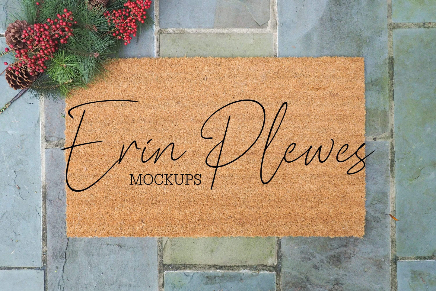 Erin Plewes Mockups Doormat Mockup, Christmas Door Mat Mock Up, Farmhouse Rug Mock-up, Holiday Flat Lay, Instant Digital Download JPEG