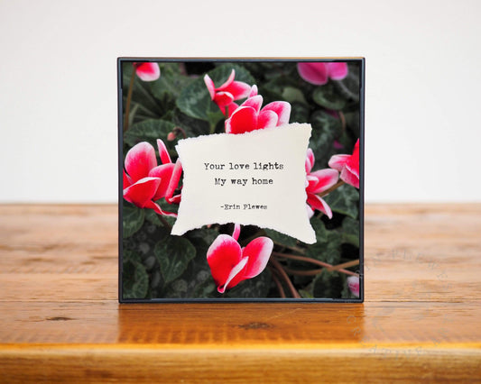 "Lights My Way Home" Floral Framed Mini Love Poem Artwork | Desk Decor