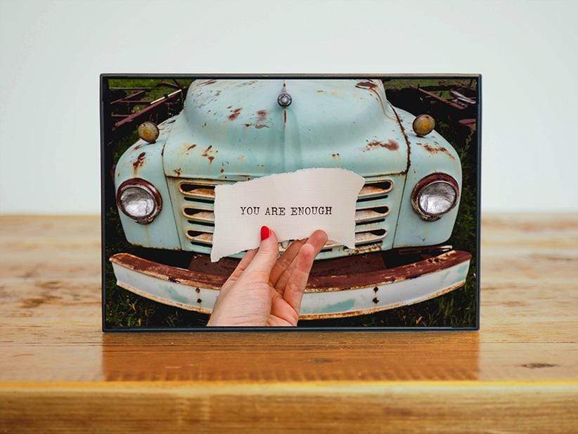 "You Are Enough" Blue Vintage Truck Inspirational Art | Desk Decor