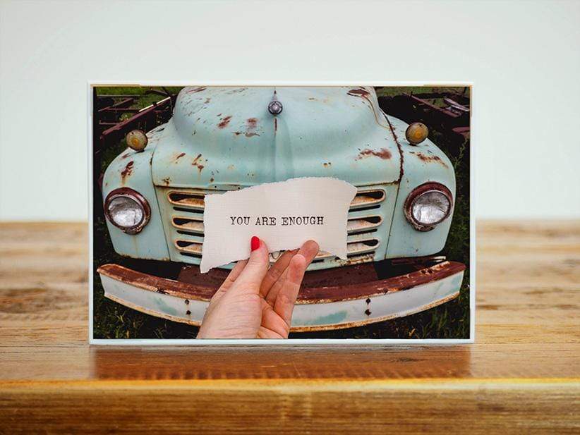 "You Are Enough" Blue Vintage Truck Inspirational Art | Desk Decor