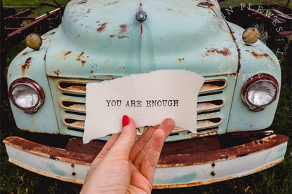 "You Are Enough" Blue Vintage Truck Inspirational Art | Desk Decor