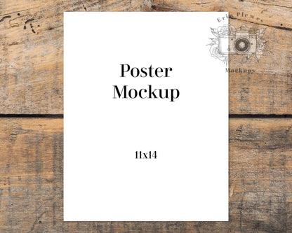 Erin Plewes Mockups 11x14 Poster Mockup, Print mockup on brown farmhouse style rustic wood, Minimal mock up Jpeg Instant Digital Download