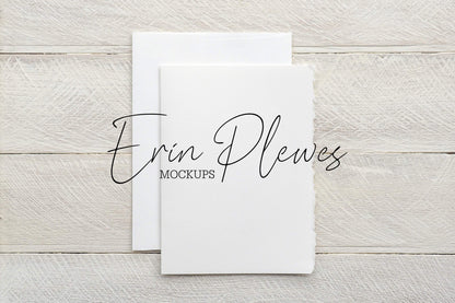 Erin Plewes Mockups 5x7 Card Mockup with White Envelope and Deckle Edge, Strathmore Greeting Card Mock Up for Rustic Wedding, Jpeg Instant Digital Download