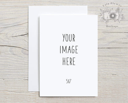 Erin Plewes Mockups 5x7 Card mockup with white envelope, Greeting card mock-up for rustic wedding and lifestyle stock photo, Jpeg Instant Digital Download