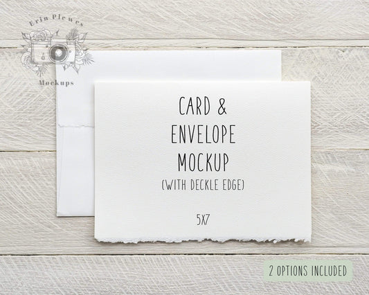 Erin Plewes Mockups 5x7 Card Mockup with White Envelope, Greeting Card Mock Up, Strathmore Watercolor Paper and Deckle Edge Flat Lay, Jpeg Digital Download