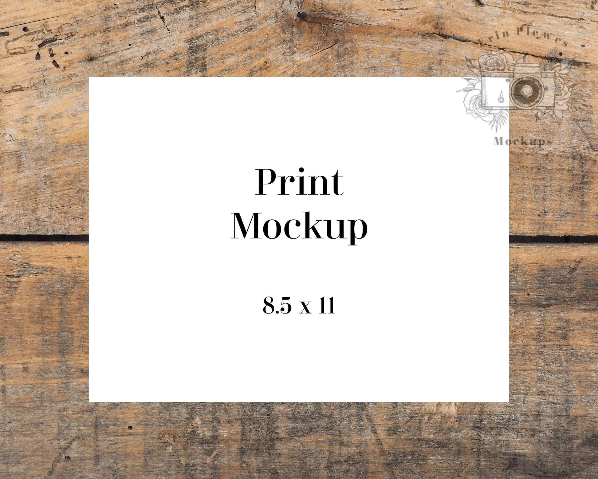 Erin Plewes Mockups 8.5 x 11 Paper Mockup, 8.5x11 Print mockup on brown farmhouse rustic wood, Minimal mock up Jpeg Instant Digital Download