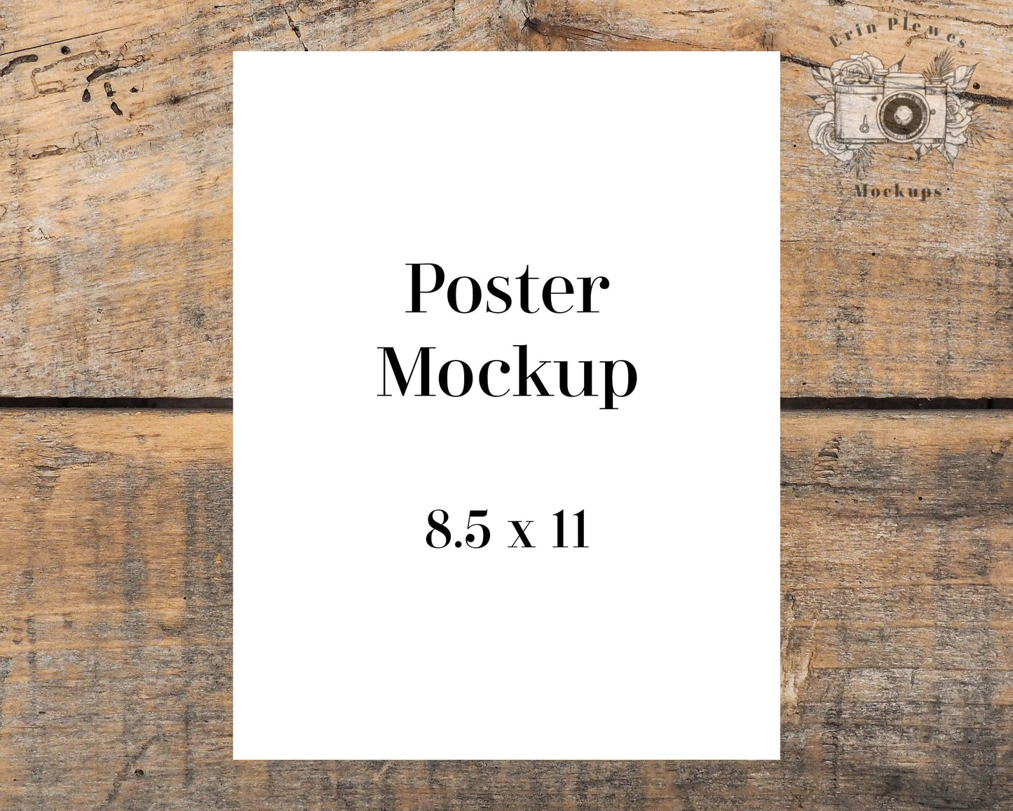 Erin Plewes Mockups 8.5 x 11 Poster Mockup, 8.5x11 Paper mockup on brown farmhouse rustic wood, Clean minimal mock up Jpeg Instant Digital Download