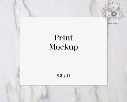 Erin Plewes Mockups 8.5x11 Print Mockup, 8.5 x 11 Horizontal poster mockup on marble, Paper flat lay mock up Jpeg Instant Digital Download