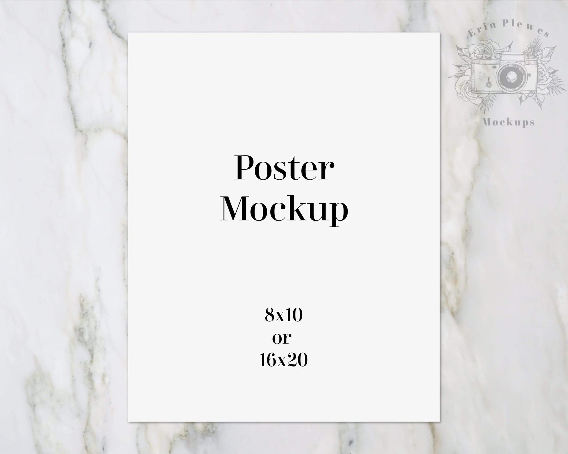 Erin Plewes Mockups 8x10 Poster Mockup Flat Lay, Print mockup on marble, Clean minimal paper mock up Jpeg Instant Digital Download Template