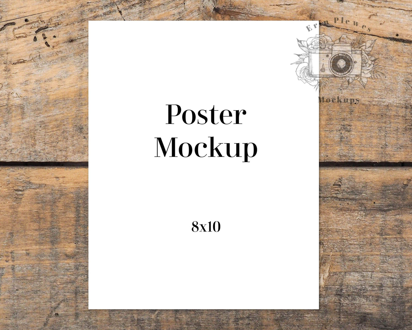 Erin Plewes Mockups 8x10 Poster Mockup, Print mockup on rustic weathered brown wood, Clean minimal mock up Jpeg Instant Digital Download