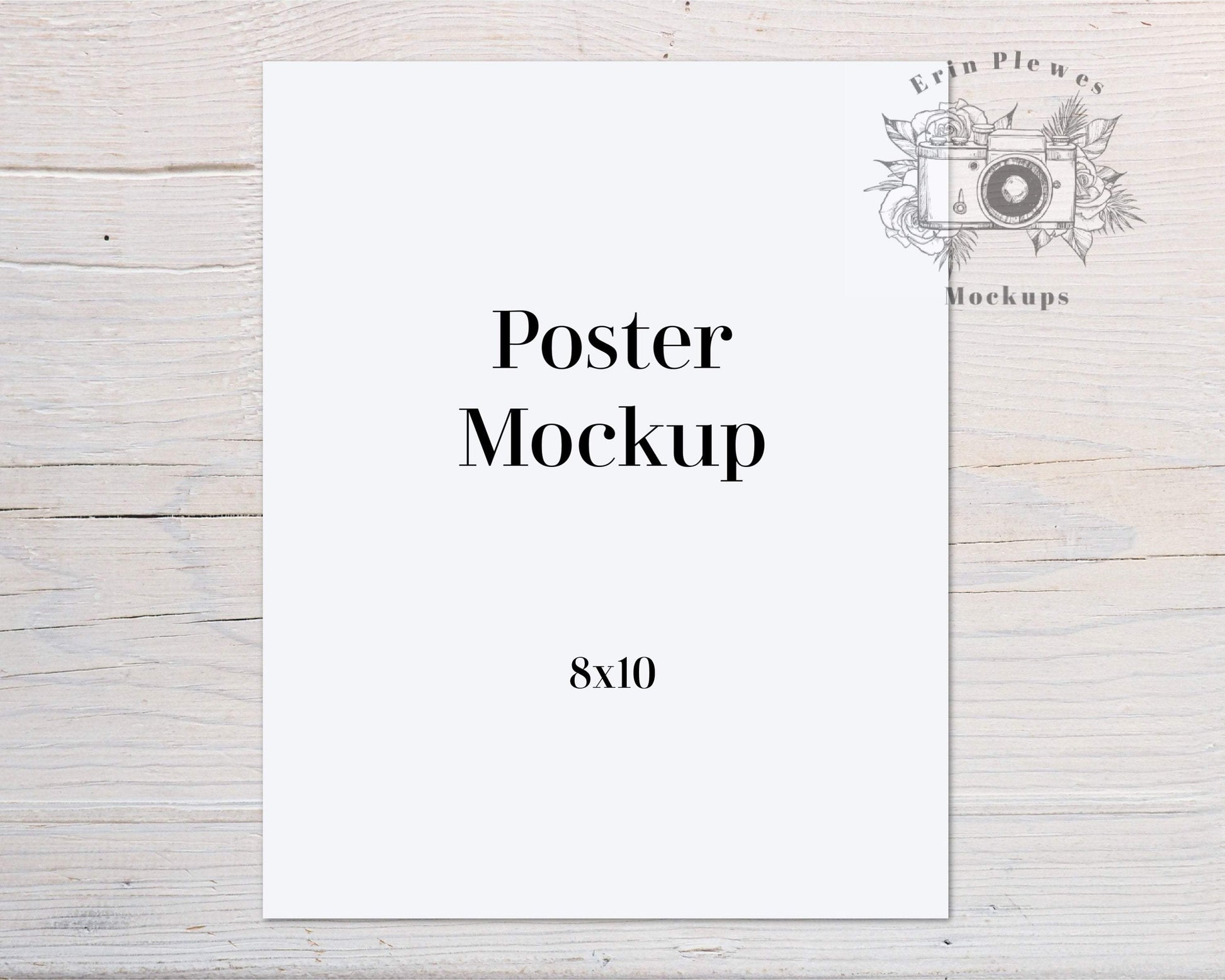 Erin Plewes Mockups 8x10 Poster Mockup, Print mockup on white rustic wood, Clean minimal mock up Jpeg Instant Digital Download