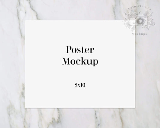 Erin Plewes Mockups 8x10 Print Mockup, Poster flatlay mock-up on marble for business, Clean minimal wall art mock up Jpeg Instant Digital Download Template