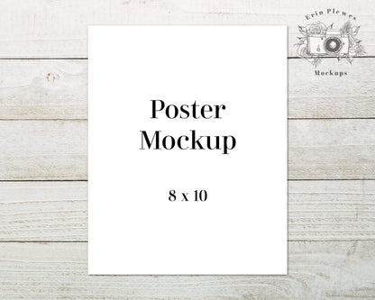 Erin Plewes Mockups 8x10 Print Mockup Smart Object, Poster Mock Up on Farmhouse Rustic Wood, 8"x10" Stationery Flatlay, PSD Smart Object Digital Download