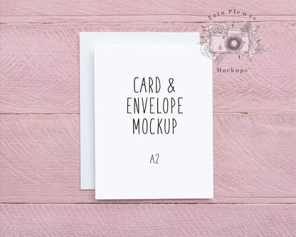 Erin Plewes Mockups A2 Card Mockup, Greeting Card Mock Up with White Envelope on Pink Background, Thank You Card Flat Lay, Jpeg Instant Digital Download