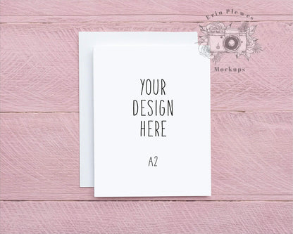 Erin Plewes Mockups A2 Card Mockup, Greeting Card Mock Up with White Envelope on Pink Background, Thank You Card Flat Lay, Jpeg Instant Digital Download