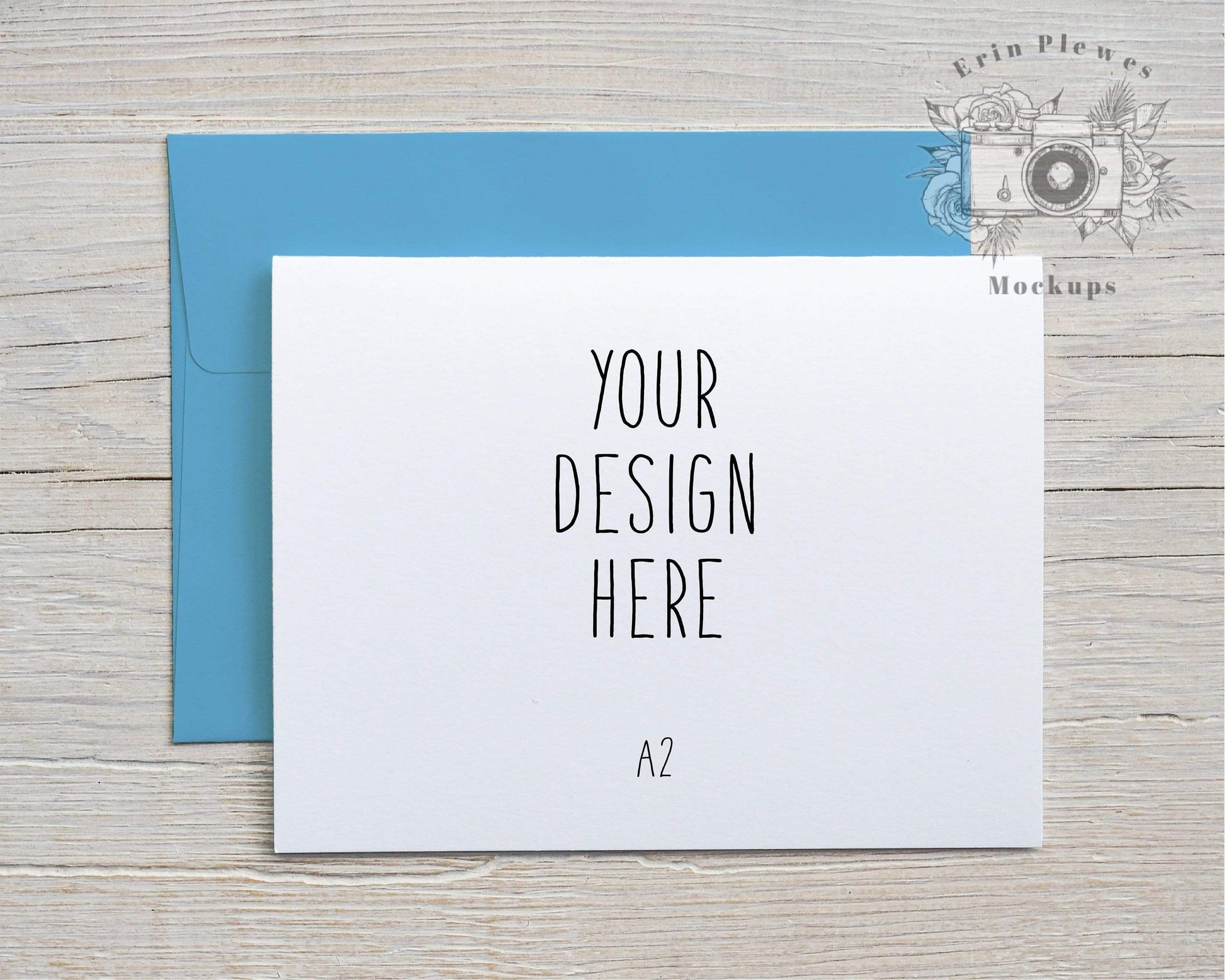 Erin Plewes Mockups A2 Card mockup with bright blue envelope, Thank you card and envelope mock up, Birthday card mock-up, Jpeg Instant Digital Download