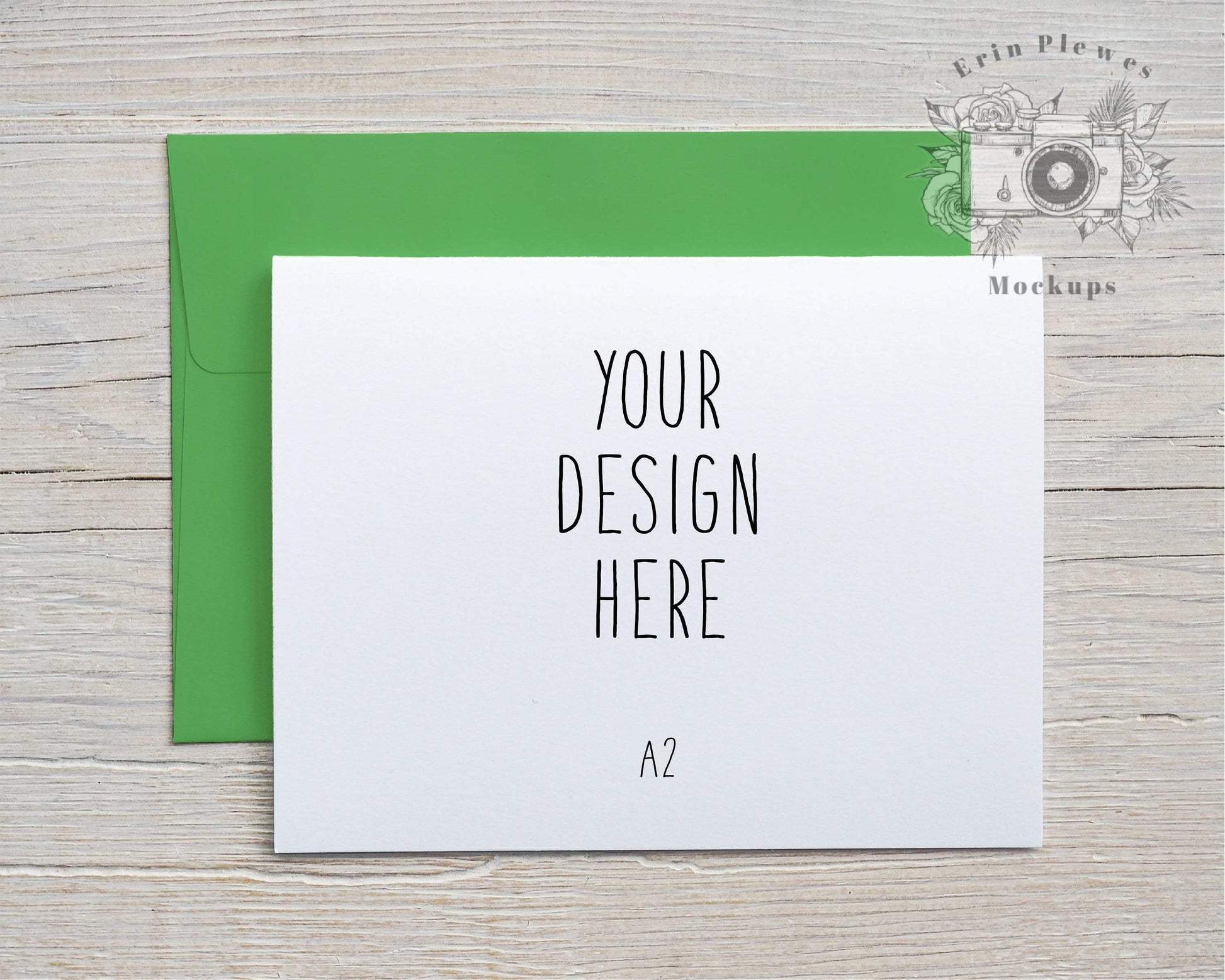 Erin Plewes Mockups A2 Card mockup with bright green envelope, Thank you card and envelope mock up, Birthday card mock-up, Jpeg Instant Digital Download