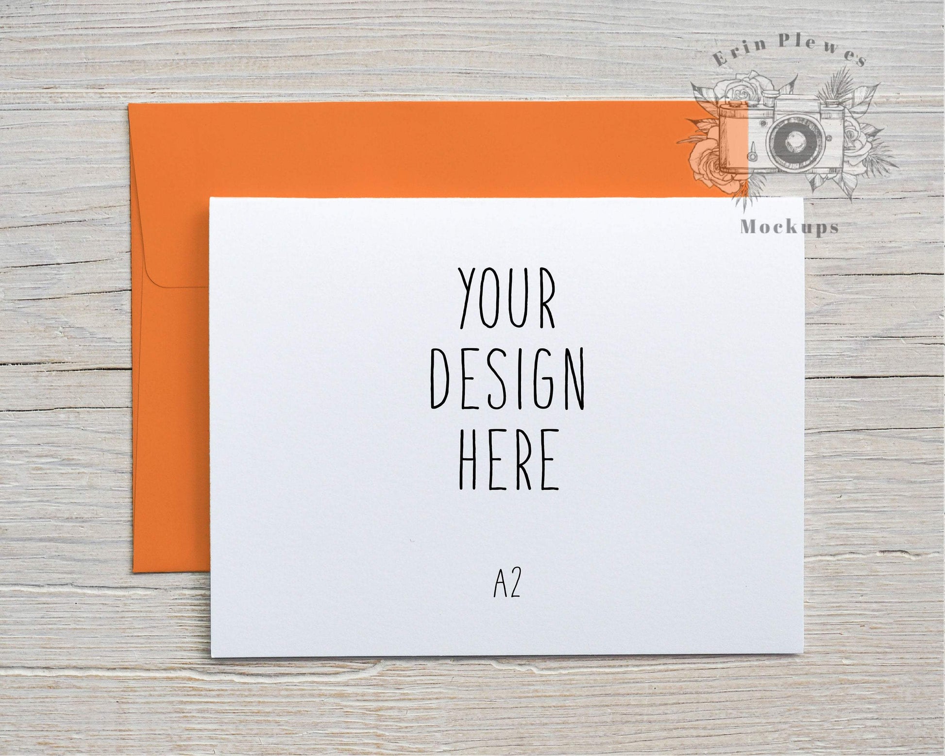 Erin Plewes Mockups A2 Card mockup with bright orange envelope, Thank you card and envelope mock up, Birthday card mock-up, Jpeg Instant Digital Download