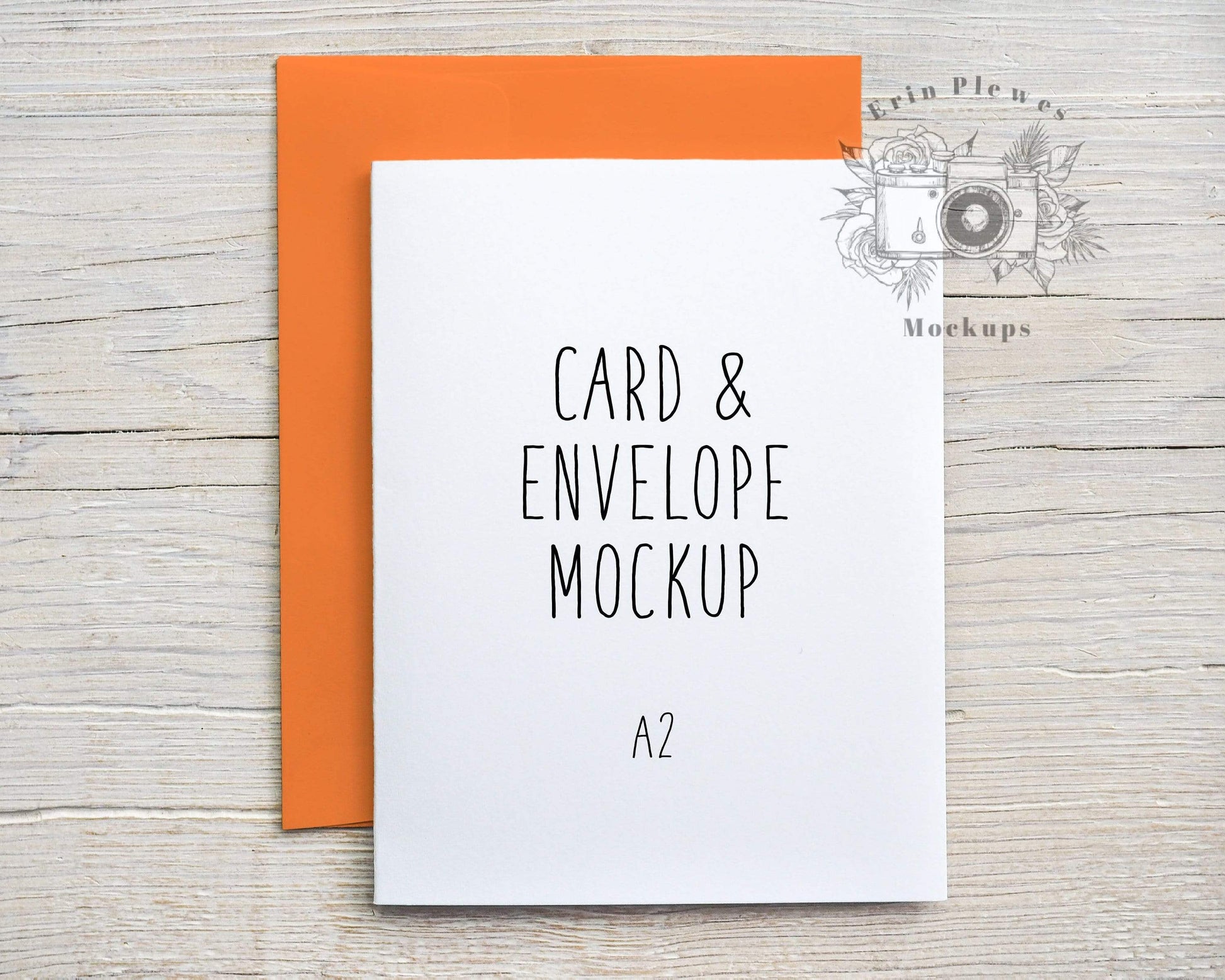 Erin Plewes Mockups A2 Card mockup with bright orange envelope, Thank you card mock up vertical, Birthday card envelope mock-up, Jpeg Instant Digital Download