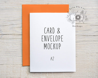 Erin Plewes Mockups A2 Card mockup with bright orange envelope, Thank you card mock up vertical, Birthday card envelope mock-up, Jpeg Instant Digital Download