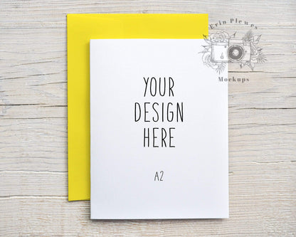 Erin Plewes Mockups A2 Card Mockup Yellow Envelope, Greeting Card Mock Up Vertical, Invitation Flat Lay Stock Photo, Jpeg Instant Digital Download