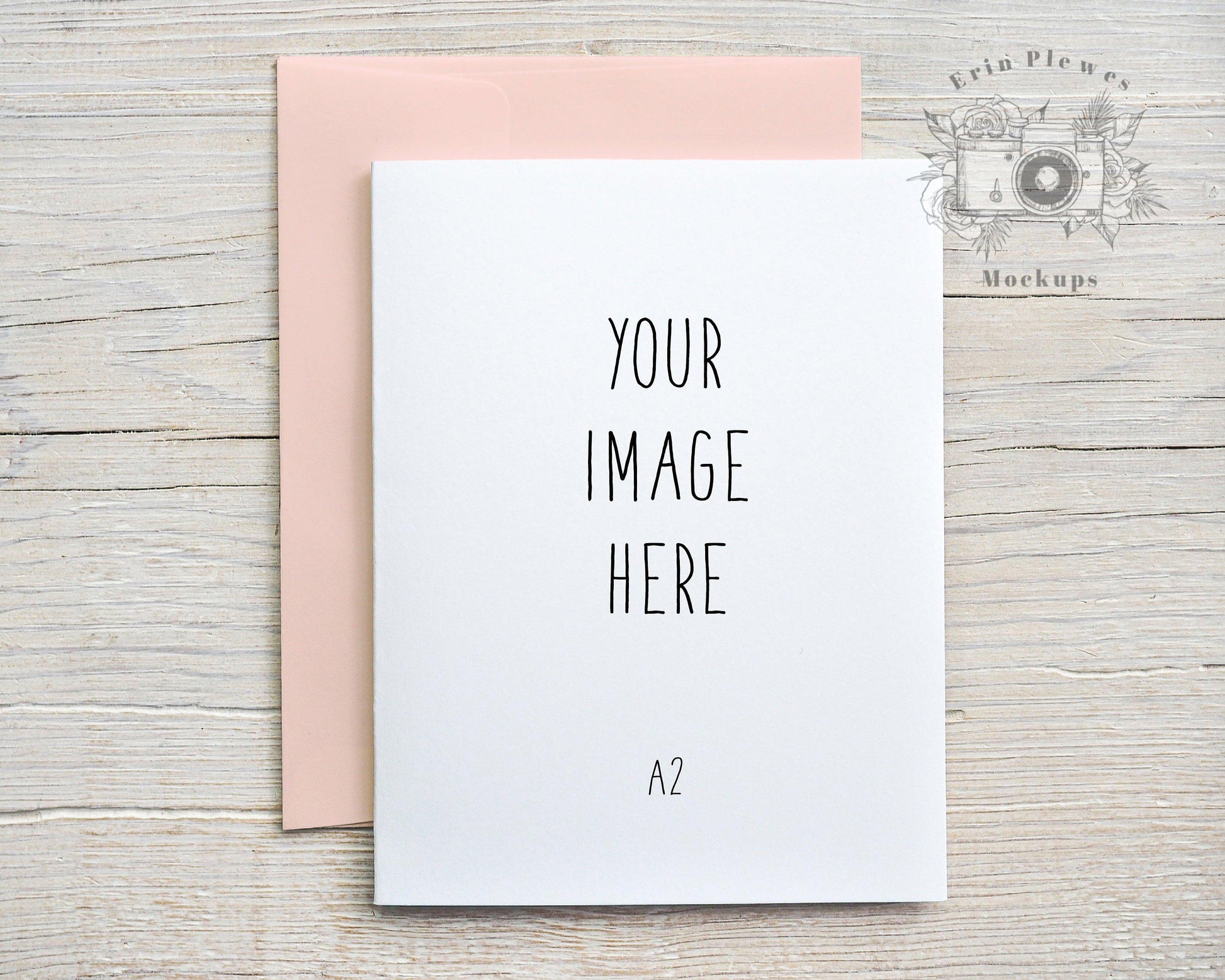 Erin Plewes Mockups A2 Greeting Card Mockup with Pink Envelope, Digital Download