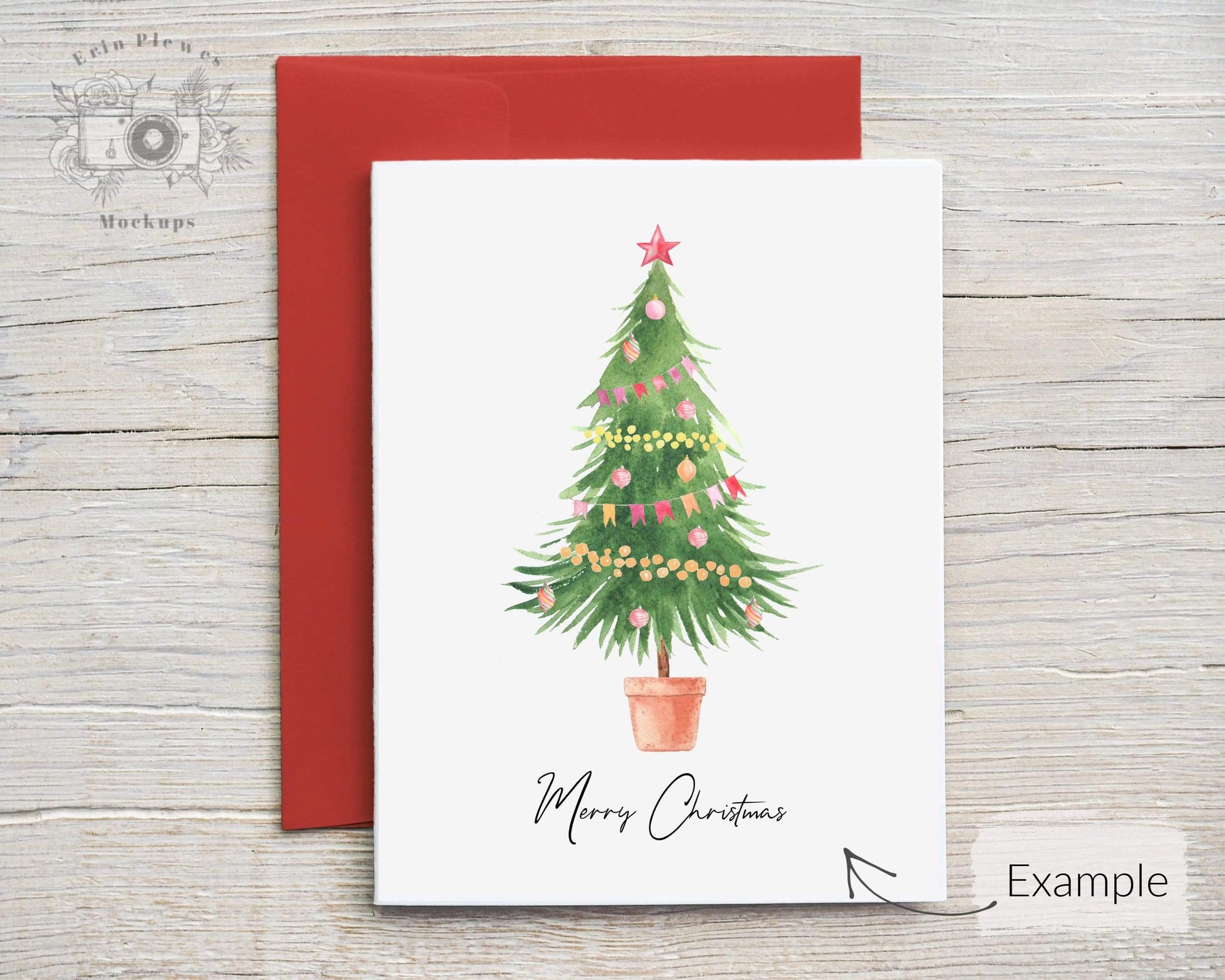 Erin Plewes Mockups A2 Greeting card mockup with red envelope, Thank you card mock-up for rustic Christmas and lifestyle photo, Jpeg Instant Digital Download