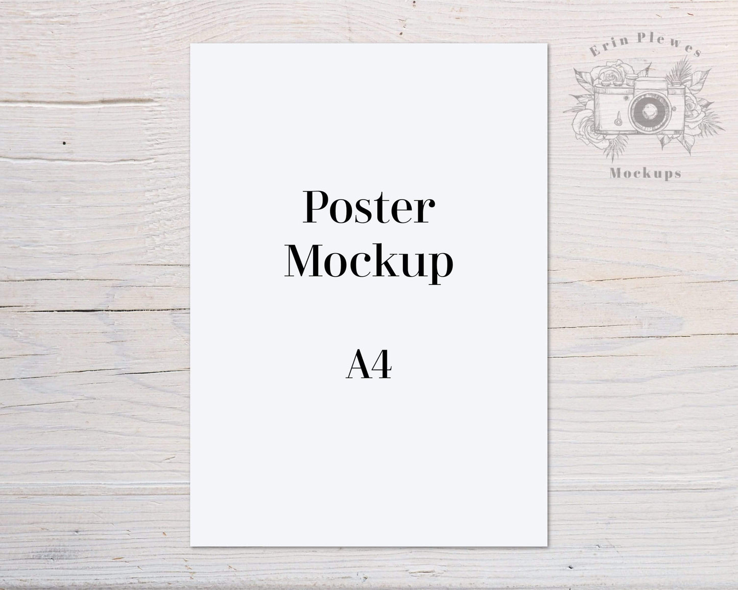 Erin Plewes Mockups A4 Poster Mockup, Print mockup on white farmhouse rustic wood, Clean minimal mock up Jpeg Instant Digital Download