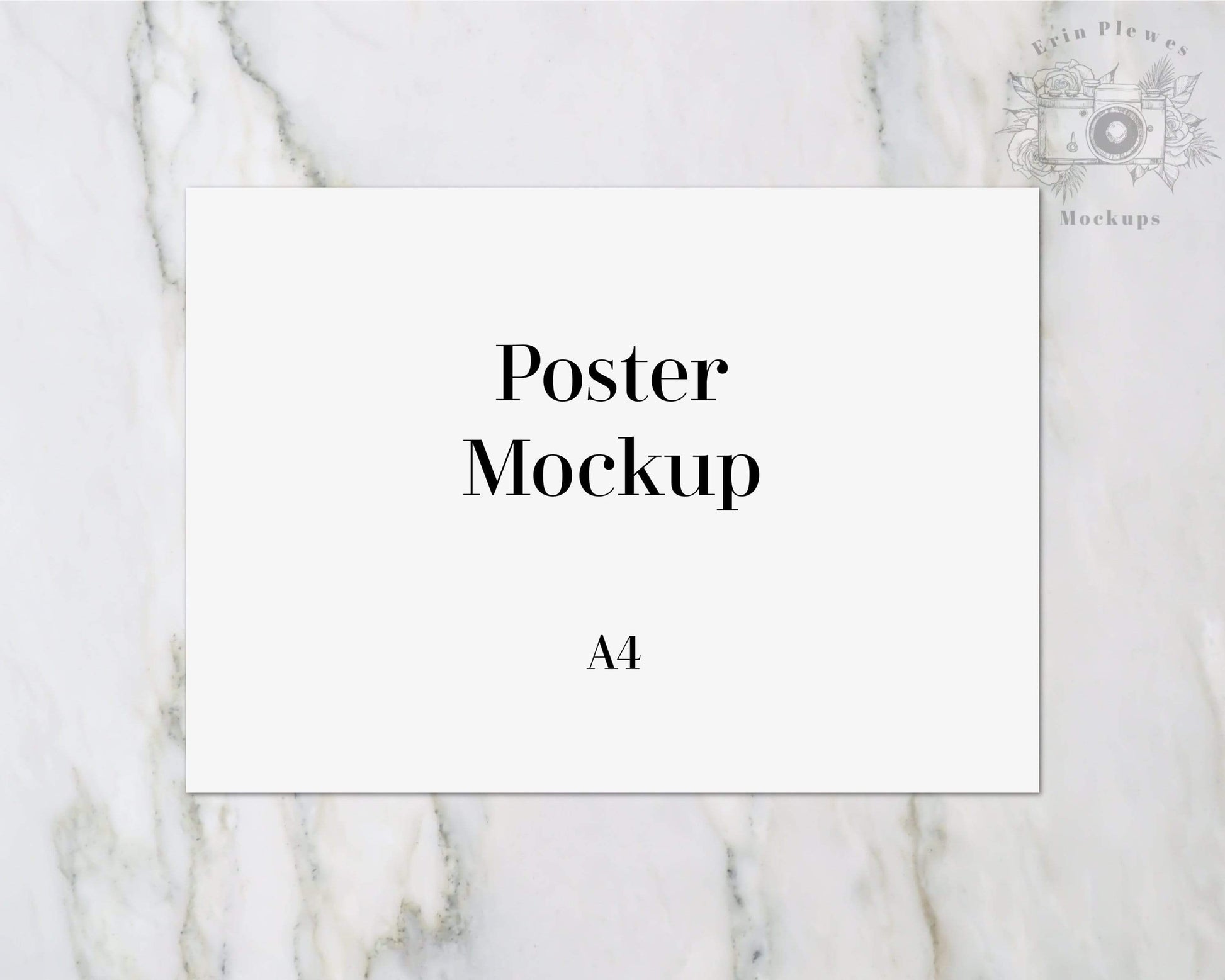 Erin Plewes Mockups A4 Print Mockup, Horizontal poster mockup on marble, Paper flat lay mock up Jpeg Instant Digital Download
