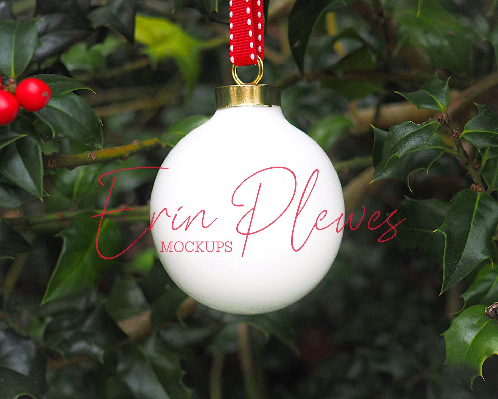Erin Plewes Mockups Blank Christmas ornament mockup, white ball Xmas decor mock up to add your design template for lifestyle photography, JPG Digital Download