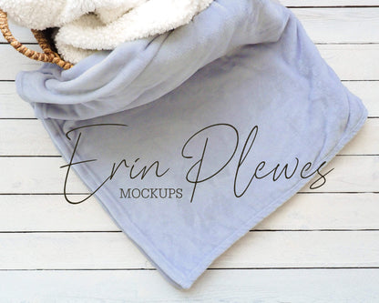 Erin Plewes Mockups Blanket Mockup Blue, Minky Blanket Mock-up in a Basket for Lifestyle Stock Photo, Fleece Blanket Mock Up, Instant Download Jpeg