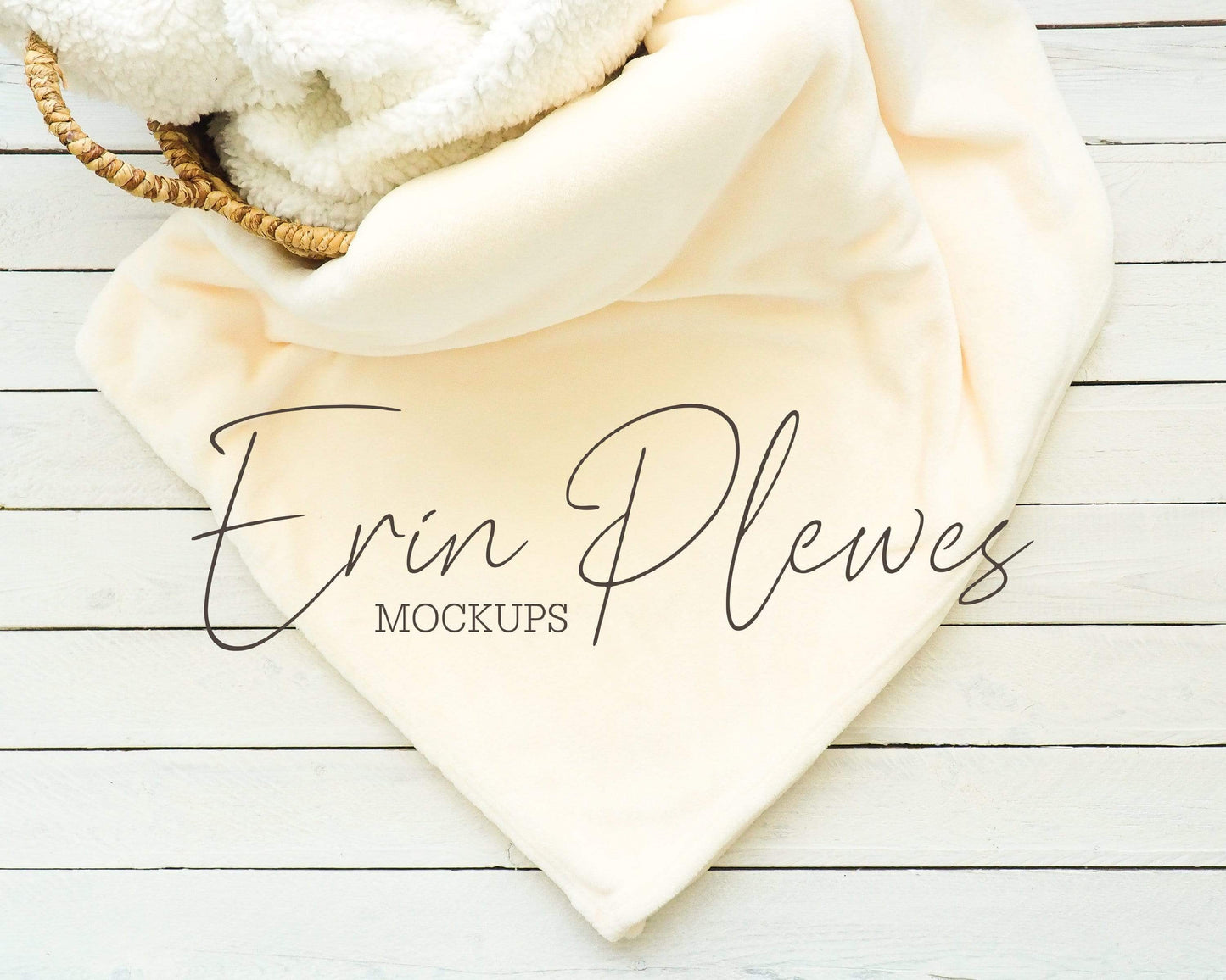 Blanket Mockup, Cream Minky Blanket Mockup in a Basket for Lifestyle Stock Photo, Fleece Blanket Mock Up, Instant Download Jpeg