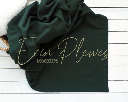 Erin Plewes Mockups Blanket Mockup, Forest Green Blanket Mock up for Lifestyle Stock Photo, Throw Blanket Mock-up, Instant Digital Download Template