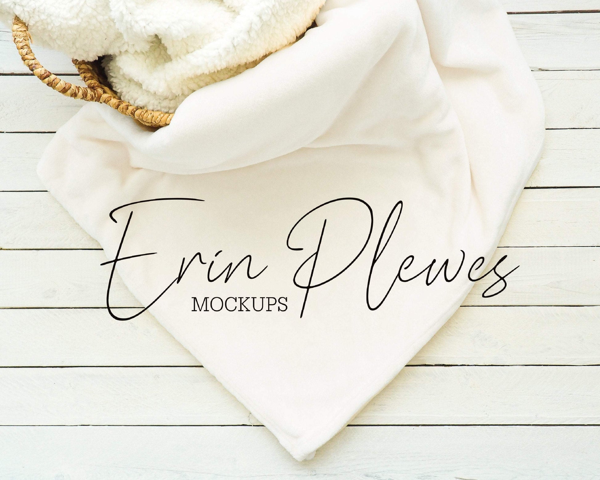 Erin Plewes Mockups Blanket Mockup, White Minky Blanket Mockup in a Basket for Lifestyle Stock Photo, Fleece Blanket Mock Up, Instant Download Jpeg