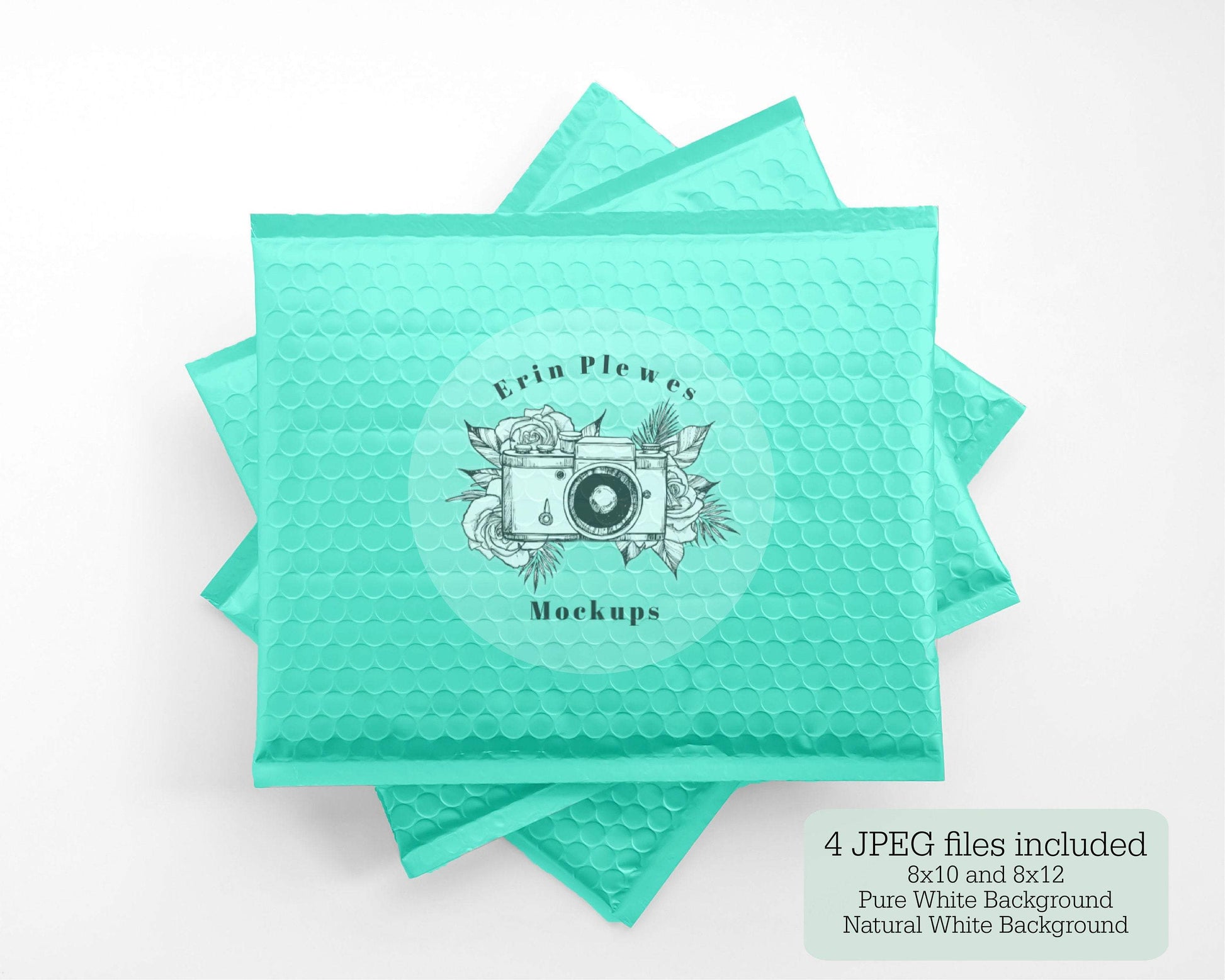 Erin Plewes Mockups Bubble Mailer Mock-up, Turquoise Poly Mailer Mockup, Green Shipping Mailer Stock Photo, Jpeg Instant Digital Download Template