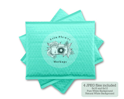 Erin Plewes Mockups Bubble Mailer Mock-up, Turquoise Poly Mailer Mockup, Green Shipping Mailer Stock Photo, Jpeg Instant Digital Download Template