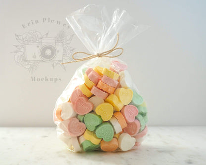 Erin Plewes Mockups Candy Bag Mockup, Candy Heart Treat Bag Mock-up, Party Favor Lifestyle Stock Photo, Instant Digital Download Template