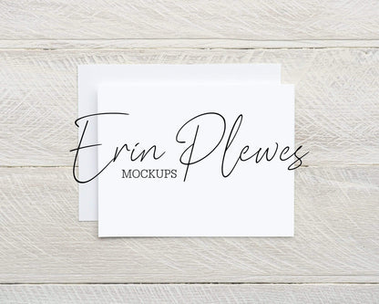 Erin Plewes Mockups Card Mockup with White Envelope A2, Invitation Mock Up, Greeting Card Stock Photo on Shiplap Wood, Jpeg Instant Digital Download Template
