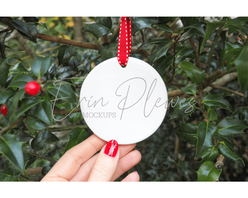 Erin Plewes Mockups Christmas mockup round ornament, white blank Holiday decoration mock-up for template design and stock photography, JPG PNG Digital Download